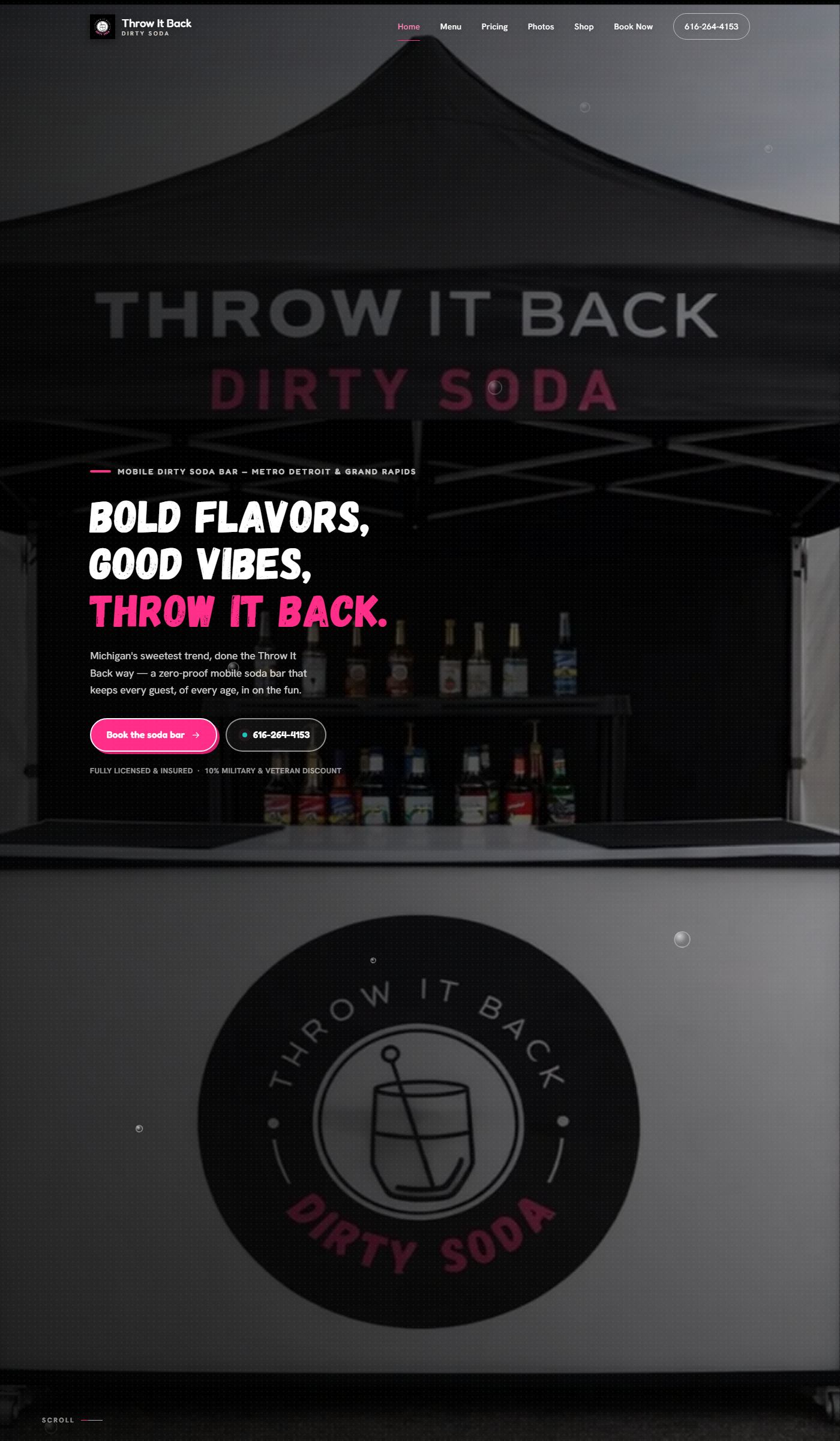 Throw It Back Dirty Soda — website screenshot